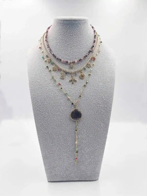 18 - karat gold plated necklace adorned with sparkling crystal and zircon ornaments, as well as colored crystal stones - ELLY