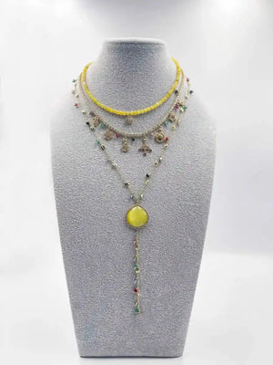 18 - karat gold plated necklace adorned with sparkling crystal and zircon ornaments, as well as colored crystal stones - ELLY