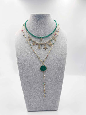 18 - karat gold plated necklace adorned with sparkling crystal and zircon ornaments, as well as colored crystal stones - ELLY