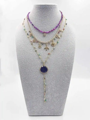 18 - karat gold plated necklace adorned with sparkling crystal and zircon ornaments, as well as colored crystal stones - ELLY