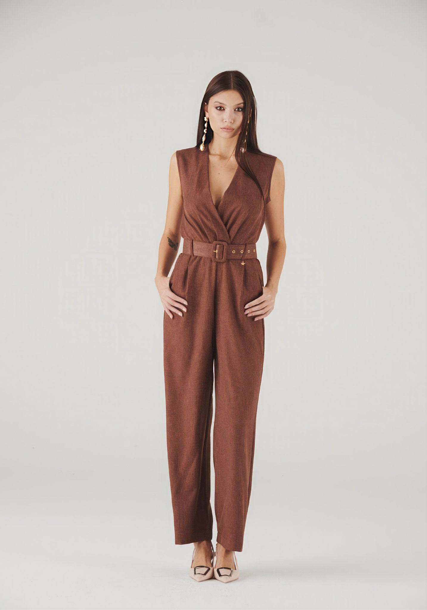 BellaPlunge Italian Jumpsuit Marrone ELLY - Main Image