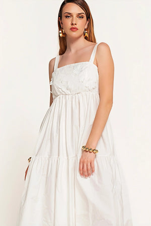Bianco Seta Embroidered Midi Dress - ELLY