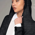Cardigan lungo con cappuccio a coste nero - ELLY