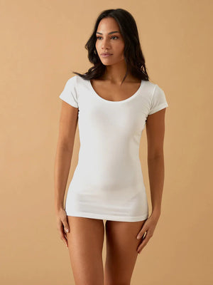 Cotton Scollo Lollo Scoop Neck T-Shirt – BIANCO - ELLY