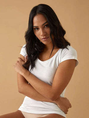 Cotton Scollo Lollo Scoop Neck T-Shirt – BIANCO - ELLY