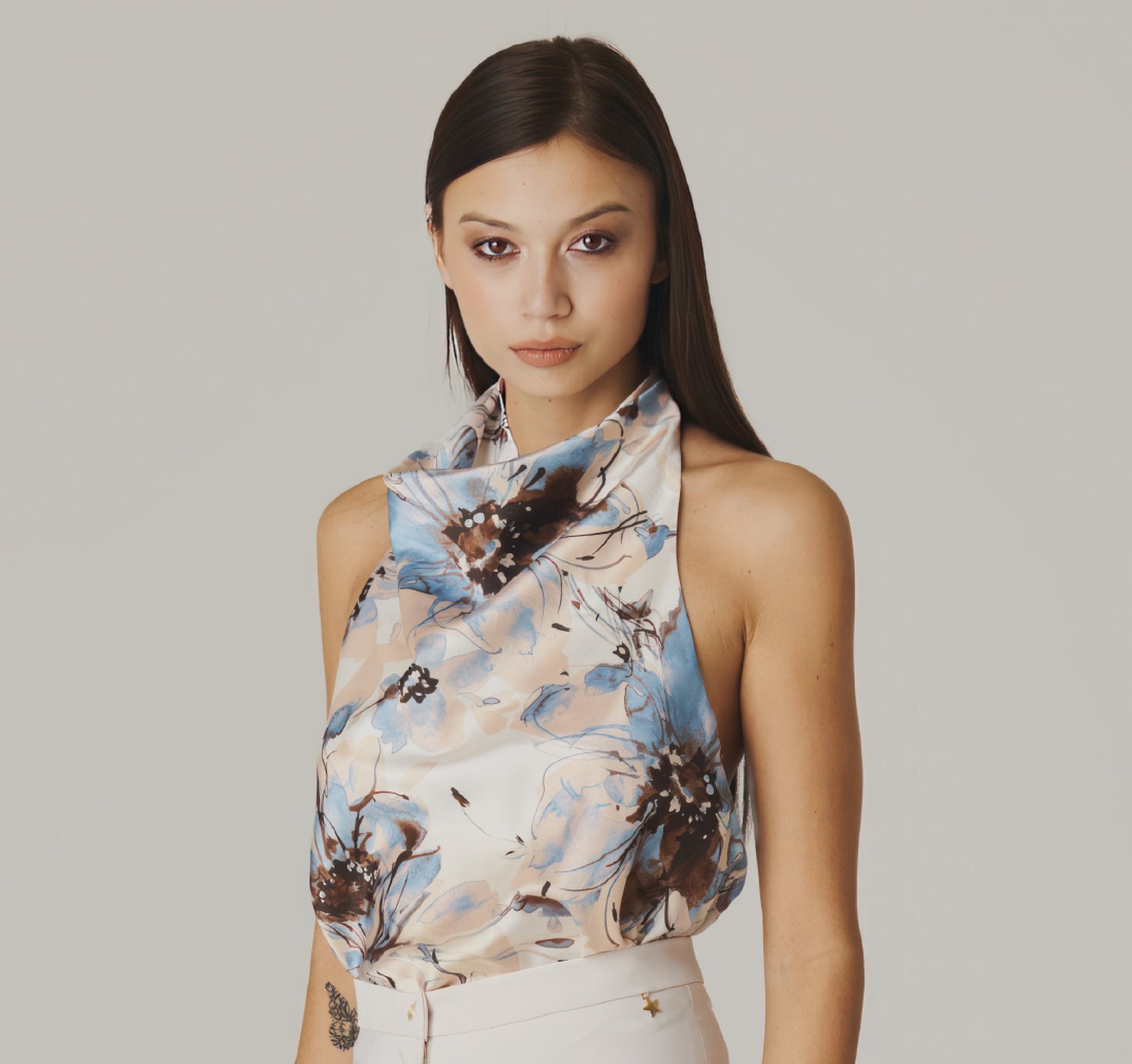 Floral Whispers Open-Back Halter Top - ELLY