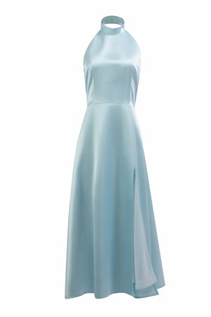Halter - Neck Satin Midi Dress in Blue – by ELLY - ELLY