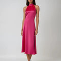 Halter - Neck Satin Midi Dress in Fuchsia – by ELLY - ELLY