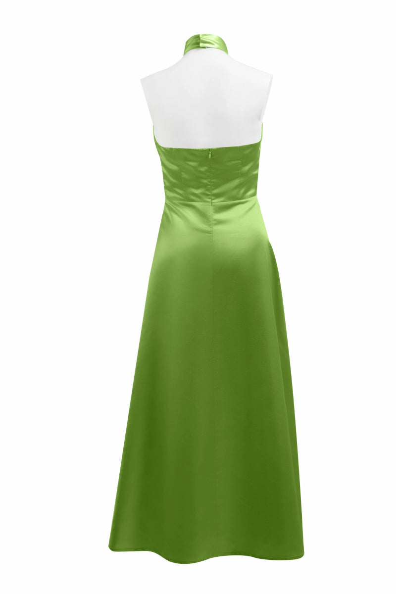 Halter - Neck Satin Midi Dress in Green – by ELLY - ELLY