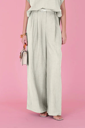 High - waisted wide - leg trousers – Light Sage - ELLY