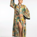 Limited Edition Handmade Paisley Kantha Cotton Kimono - Bohemian Floral Multicolor Print - ELLY