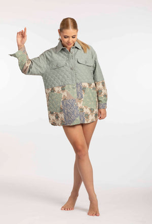 Quilted Patchwork Green Jacket - ELLY