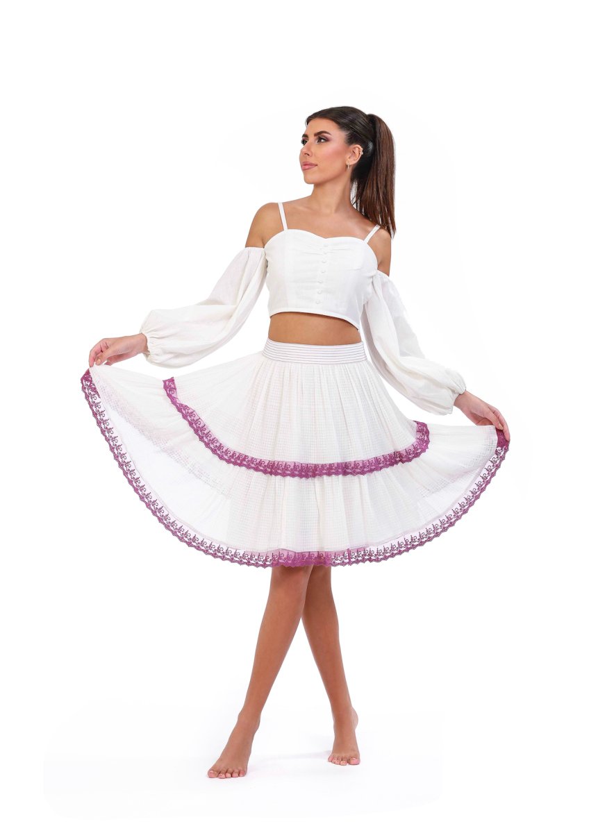 White Stonewashed Linen Balloon Sleeve Top - ELLY