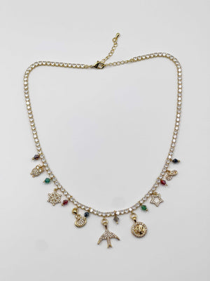 18-karat gold plated necklace adorned with sparkling crystal and zircon ornaments, as well as colored crystal stones - ELLY