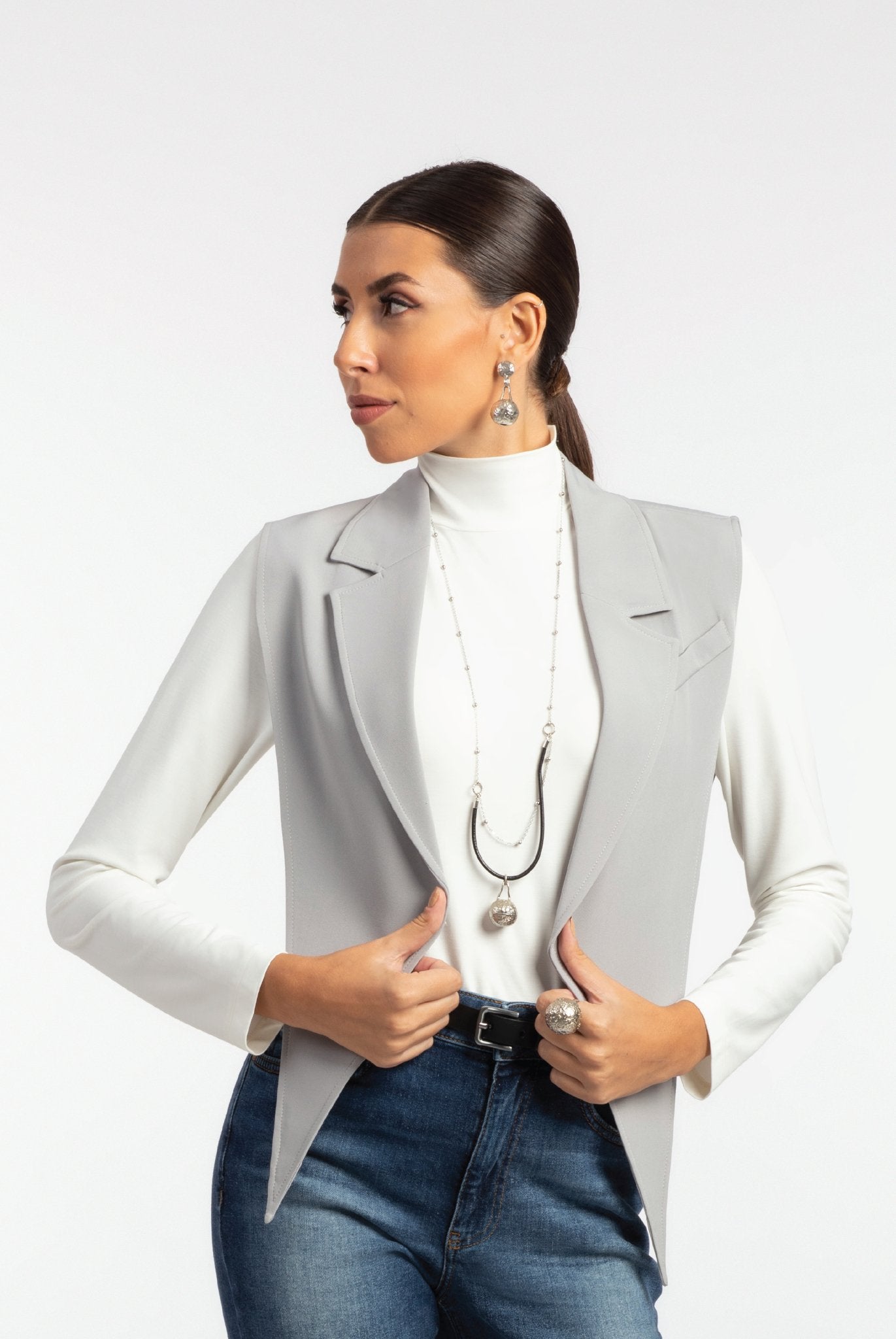 Casual Grey Freesize Lapel Vest - ELLY