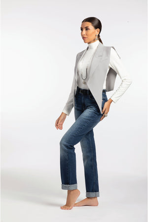 Casual Grey Freesize Lapel Vest - ELLY