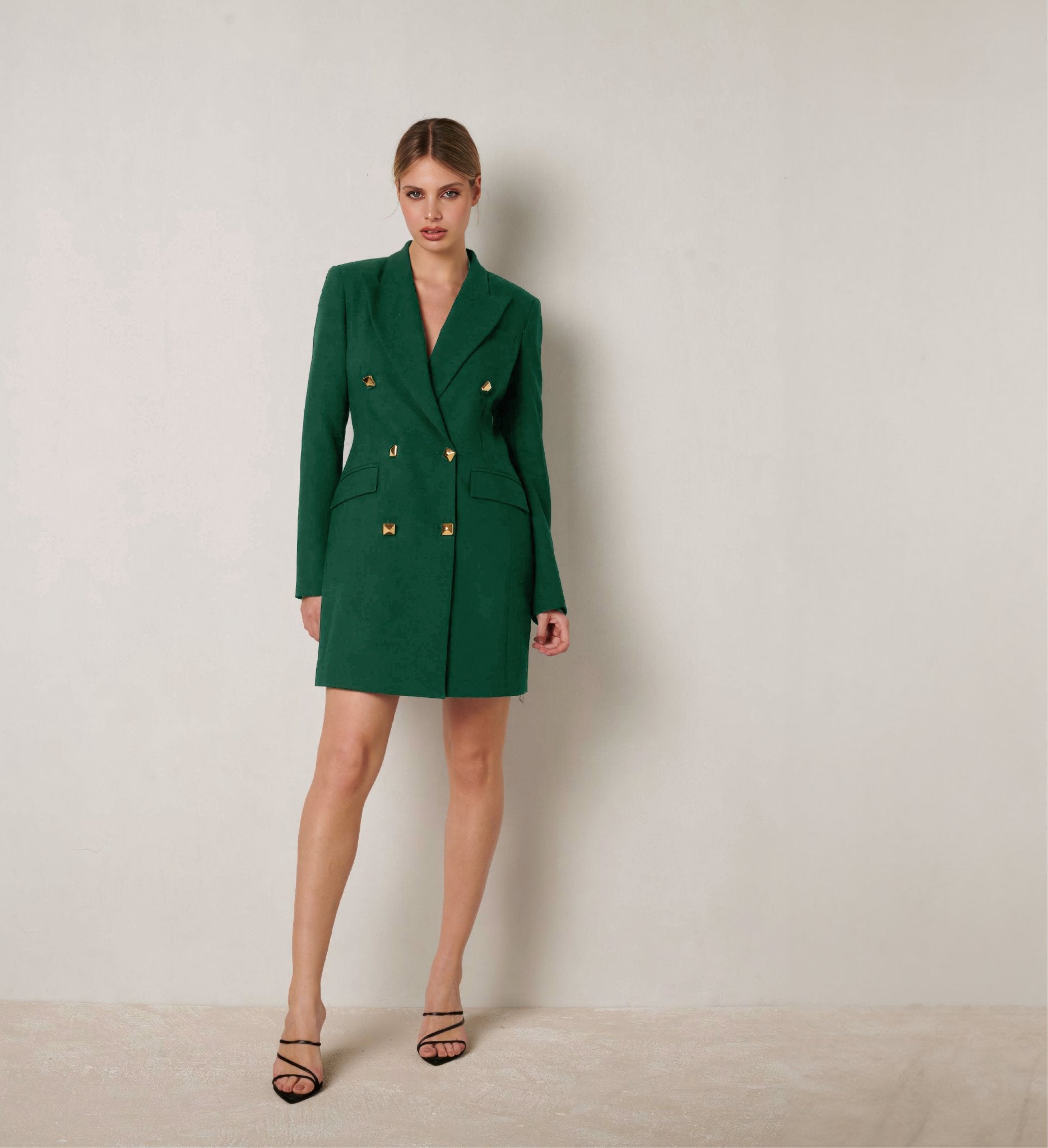 blazer dress green WRAP STYLE PLEATED BLAZER DRESS