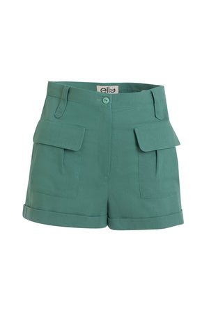 Green Linen Shorts - ELLY