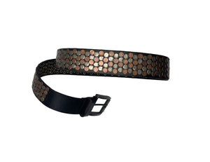 Handmade Black Leather Belt with Artisanal Hand-Tooling - ELLY