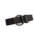 Handmade Leather Belt - Floral Black with White Stitching - ELLY