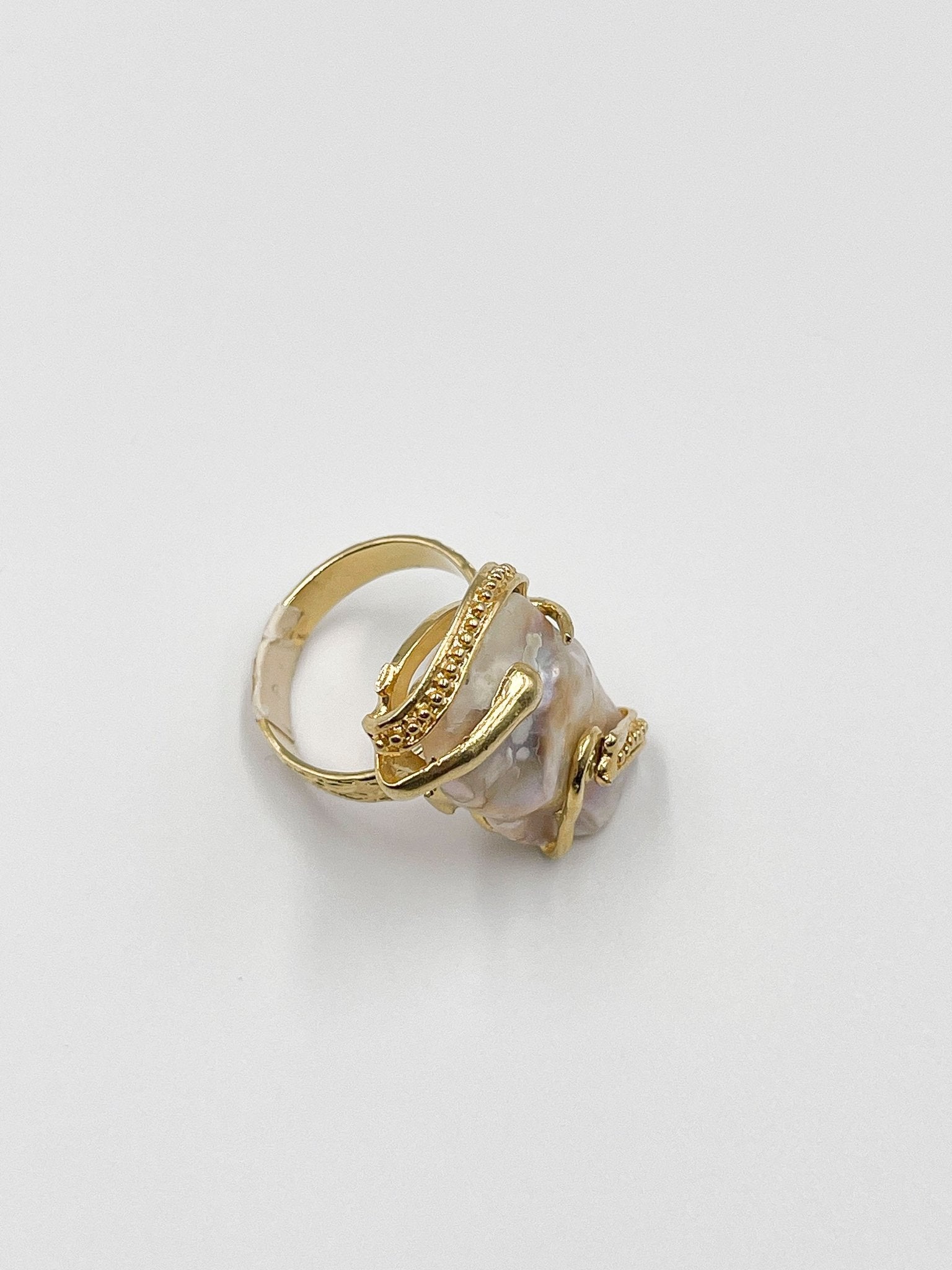 Handmade ring, 18K gold-plated brass with a beautifully hammered martelé finish, and featuring stunning baroque stones - ELLY