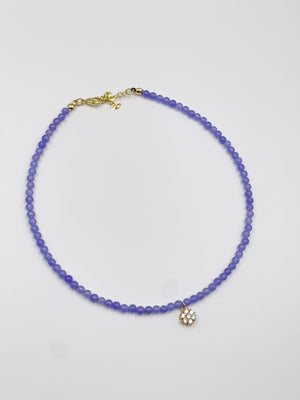 Jade stone pendant with zircon ornament and 18 karat gold plated chain - ELLY