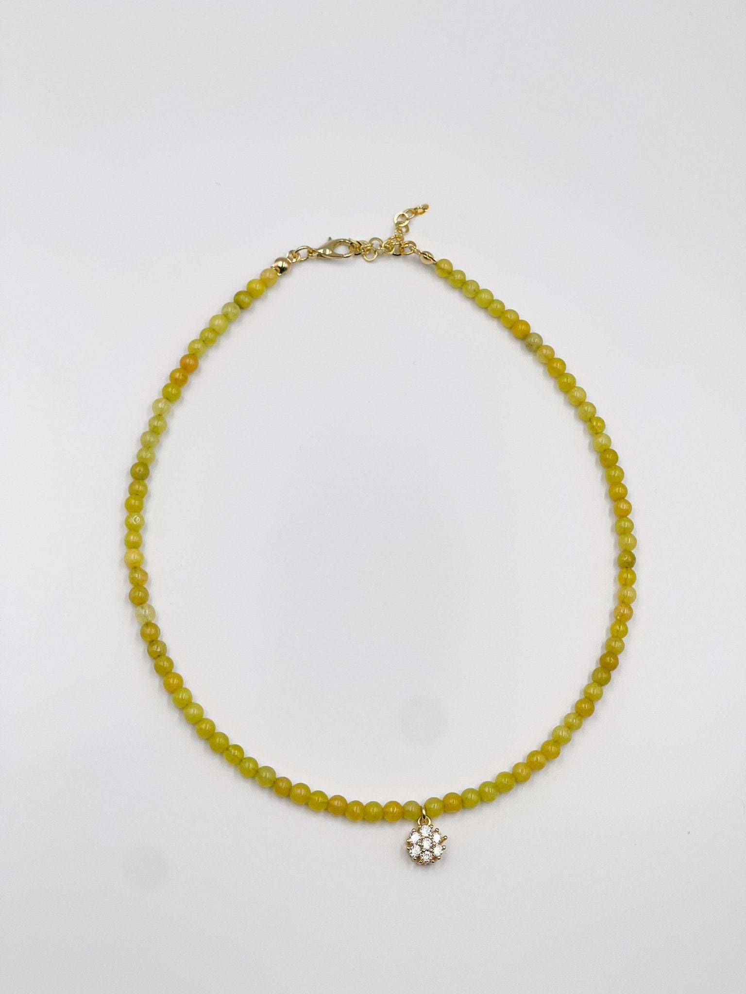 Jade stone pendant with zircon ornament and 18 karat gold plated chain - ELLY