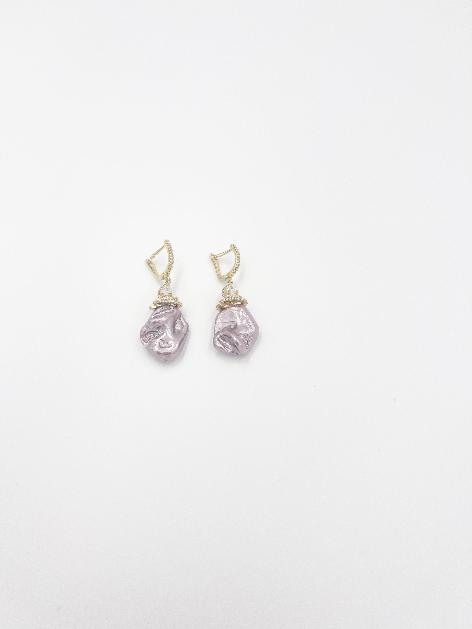 Pearl baroque stone earrings, featuring 18 karat gold plated design and zircon ornaments - ELLY