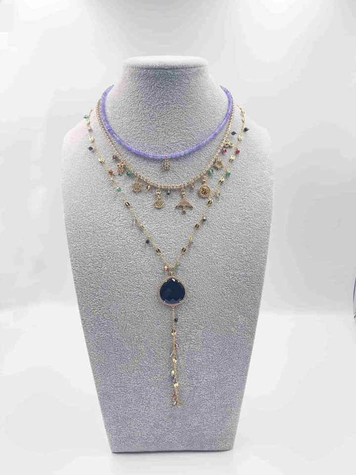 18 - karat gold - plated chain necklace adorned with sparkling crystal ornaments and zircon stone - ELLY