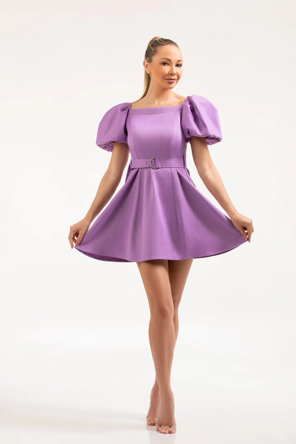 Lilac Puff-Sleeve Mini Dress – ELLY