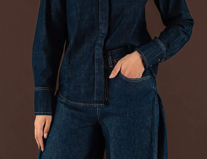 Pantaloni Gamba Larga in Denim