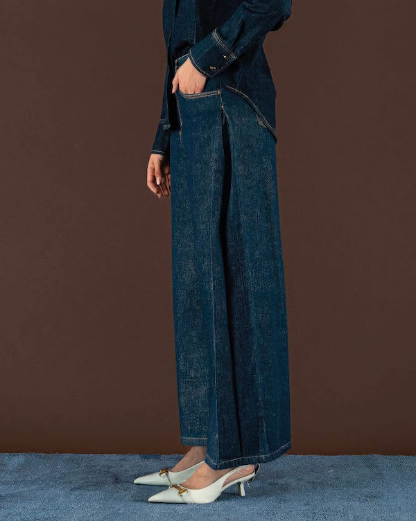 Pantaloni Gamba Larga in Denim