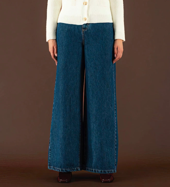 Wide-Leg Raw Denim Jeans