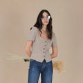 Beige Tailored Buttoned Jacket Top - ELLY