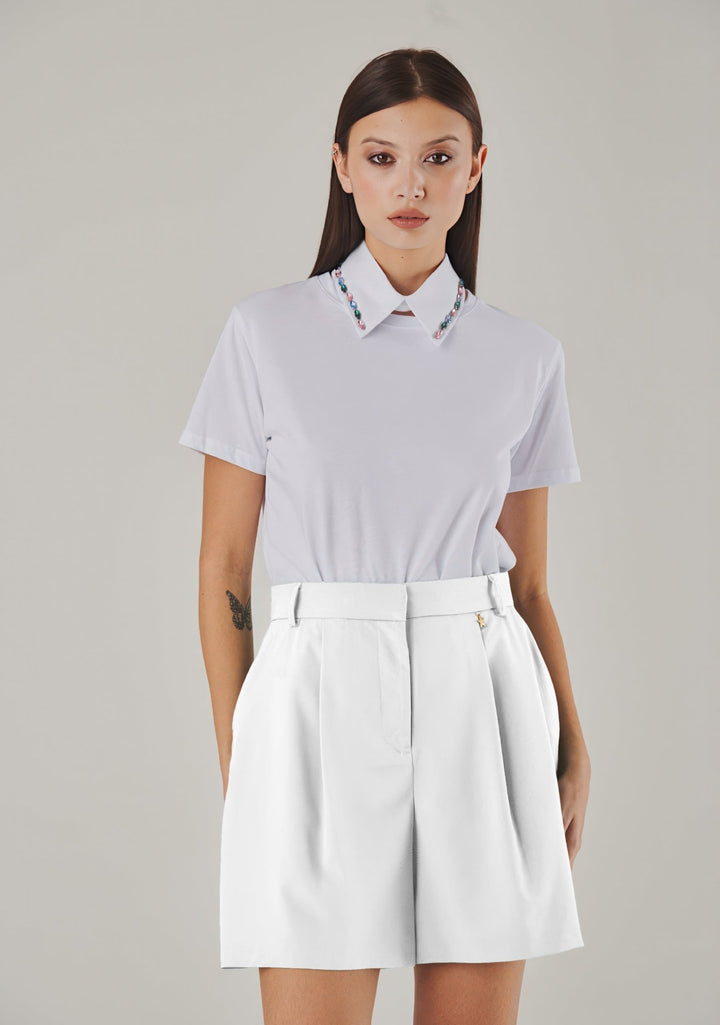 Bianco High-Waisted Pleated Shorts - ELLY