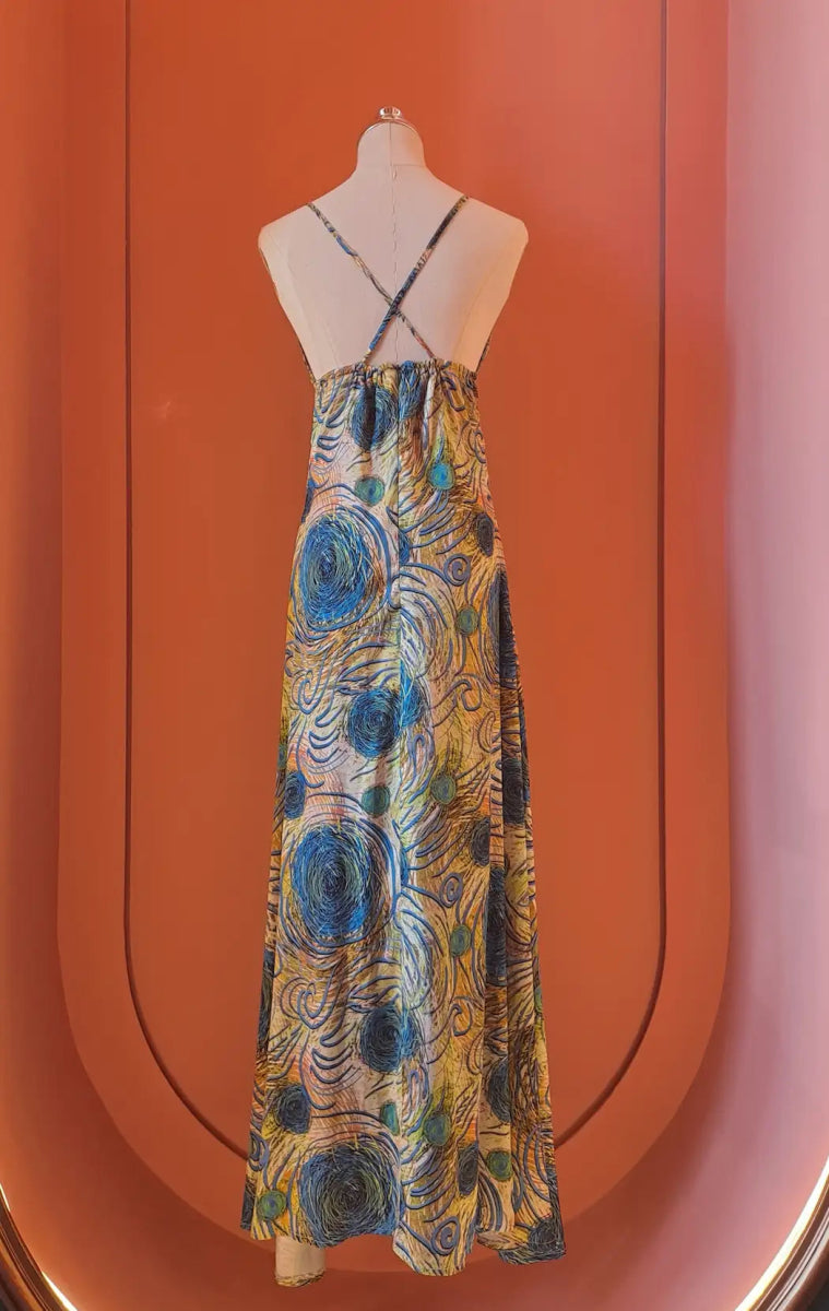 Bohemian Swirl Asymmetrical Maxi Dress - ELLY