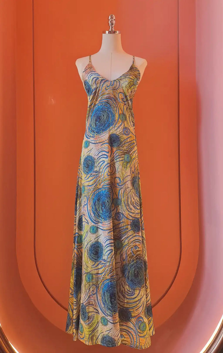 Bohemian Swirl Asymmetrical Maxi Dress - ELLY