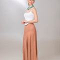 Brown Asymmetric Paneled Midi Skirt - ELLY
