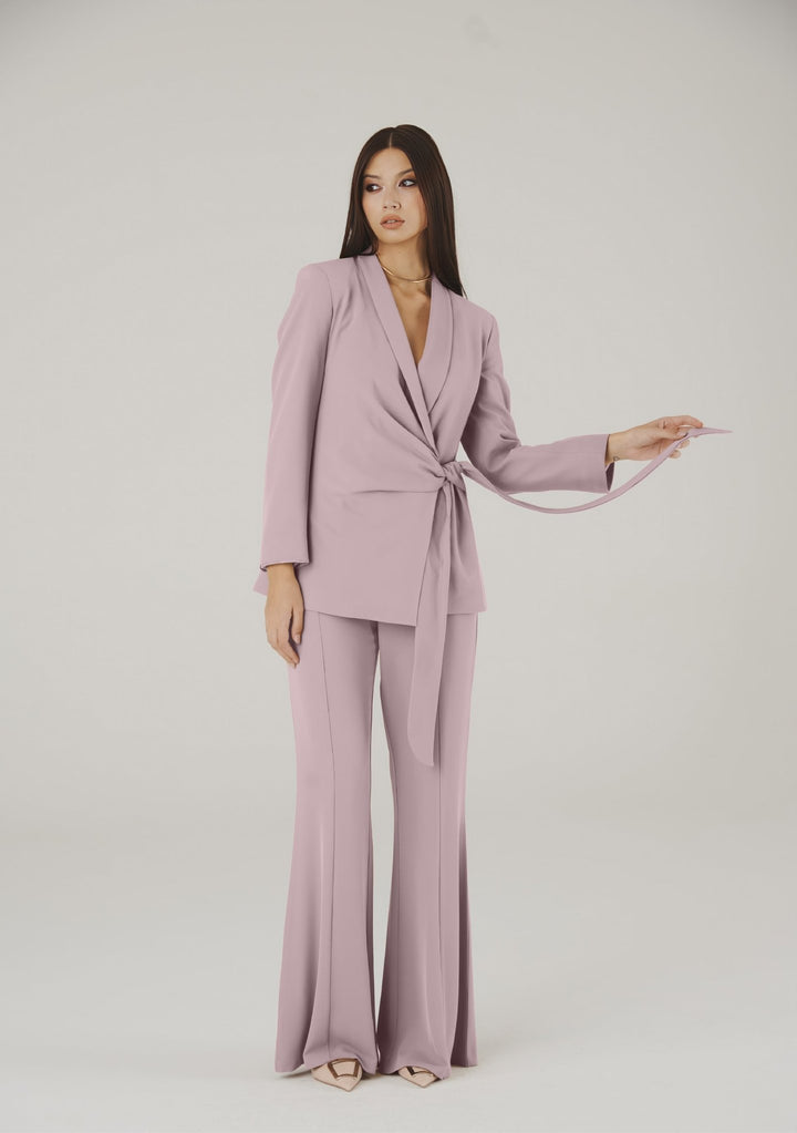 Charmé Italian-Made Tie-Front Blazer & Flared Pants Set (Cipria) - ELLY