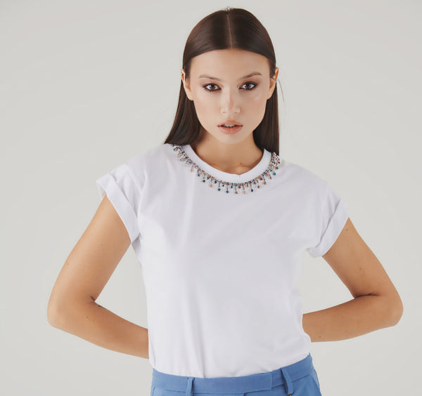 Elysian Elegance Cropped Crewneck T-Shirt - ELLY