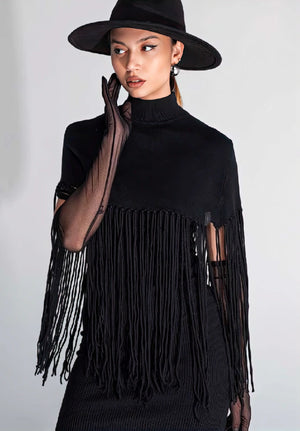 Fringed Cape – Nero - ELLY