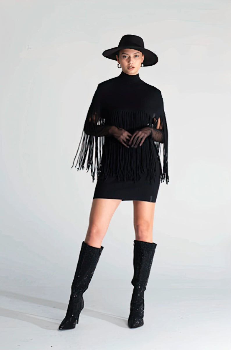 Fringed Cape – Nero - ELLY