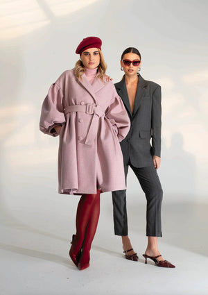 Giacca Over Gessata Grigio - ELLY