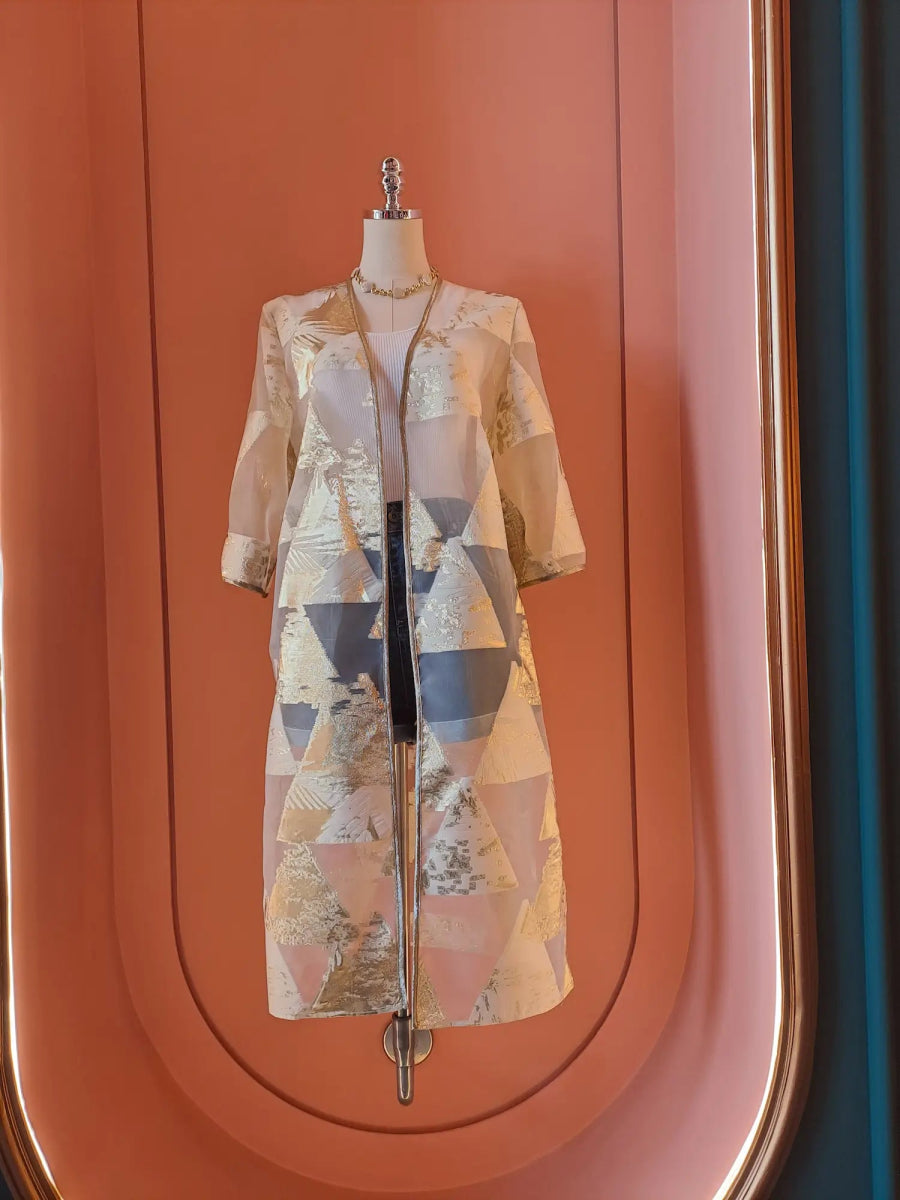 Golden Geometric Sheer Kimono - ELLY