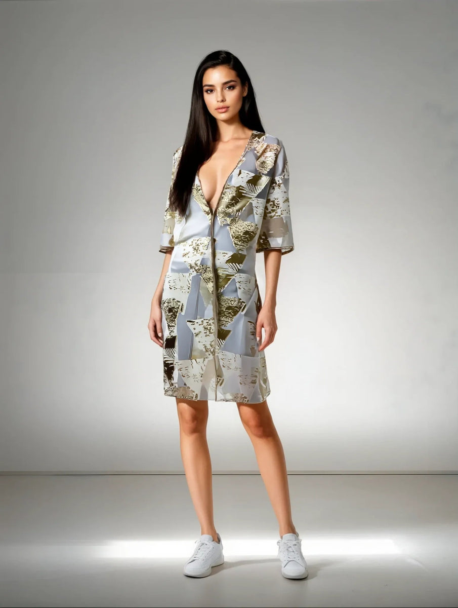 Golden Geometric Sheer Kimono - ELLY