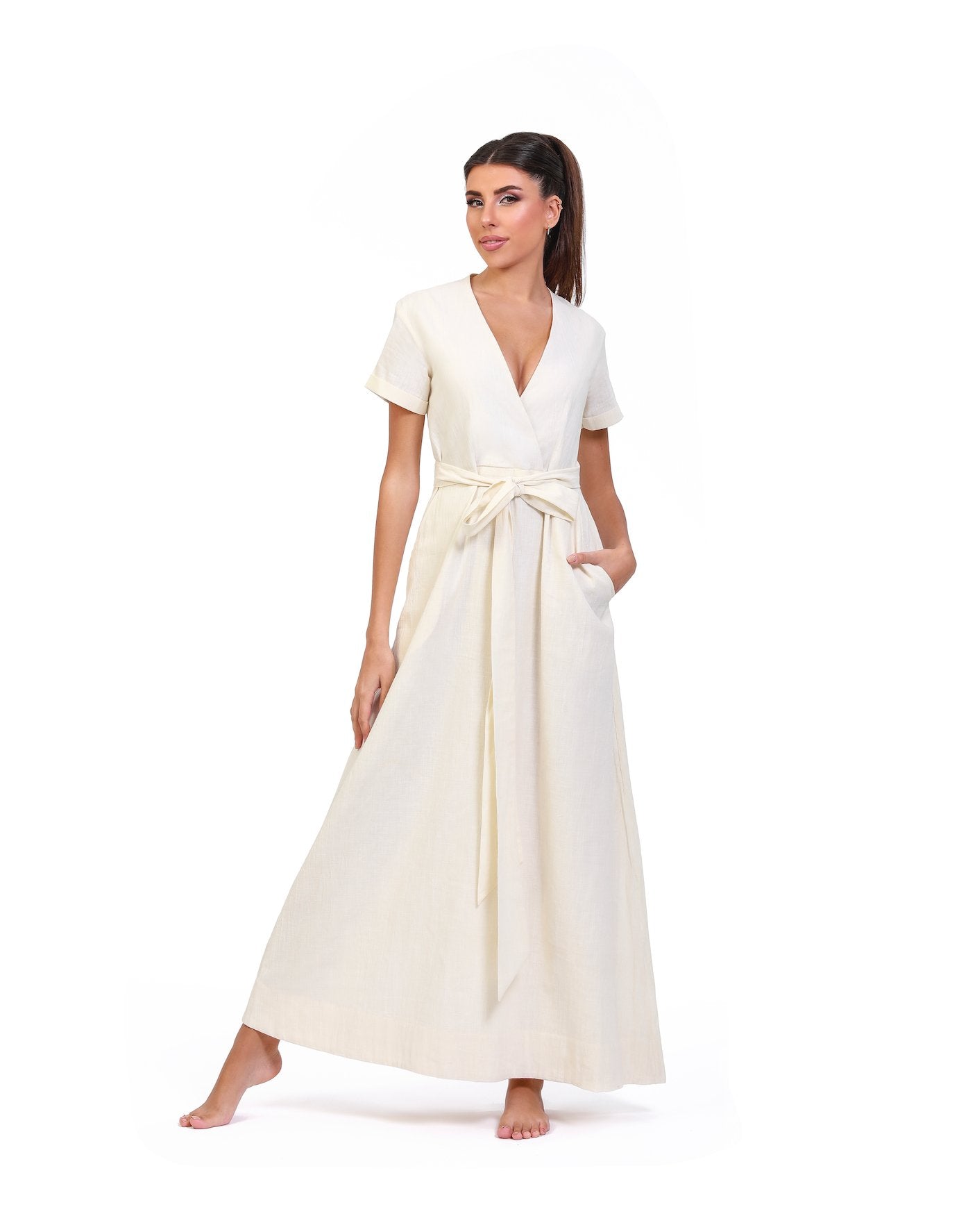 Ivory Breeze Linen Maxi Dress - ELLY