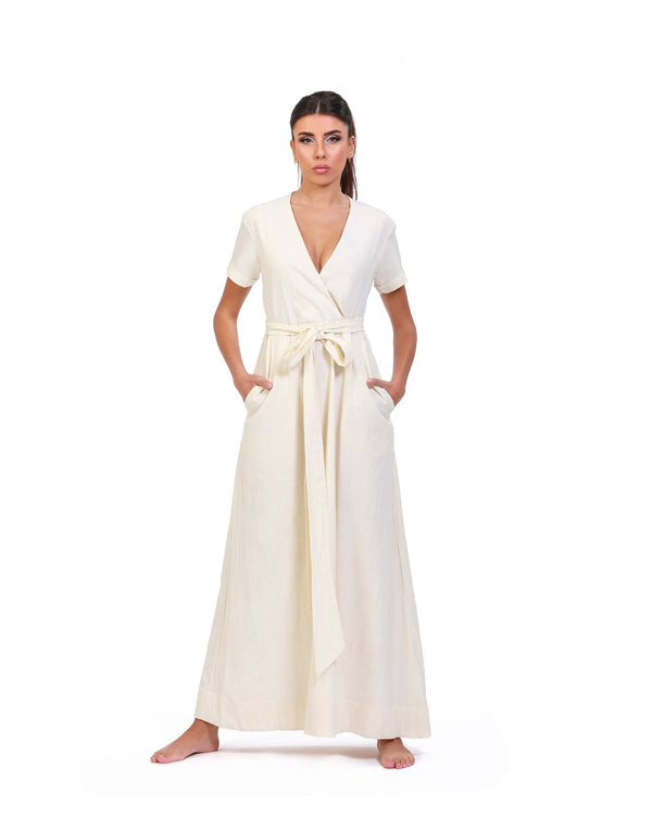 Ivory Breeze Linen Maxi Dress - ELLY