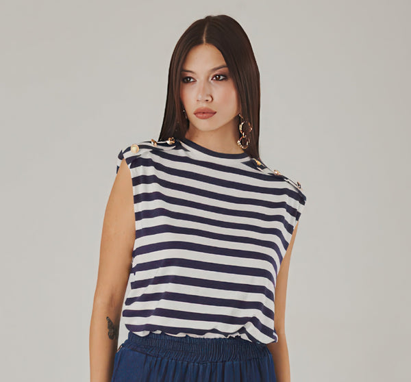 Maritime Charm Blue and White Striped Top - ELLY
