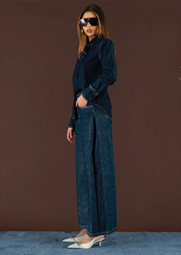 Pantaloni Gamba Larga in Denim - ELLY