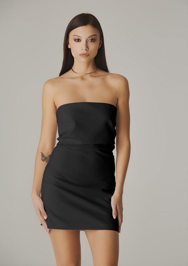 Pure Elegance Strapless Midi Dress - Nero Classic Black - ELLY
